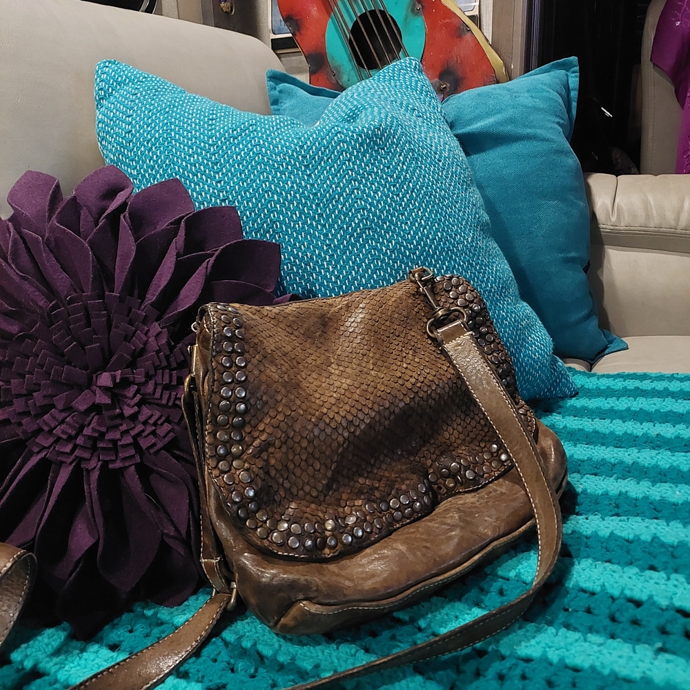 Sundance Textured Brown Crossbody Bag with Studs